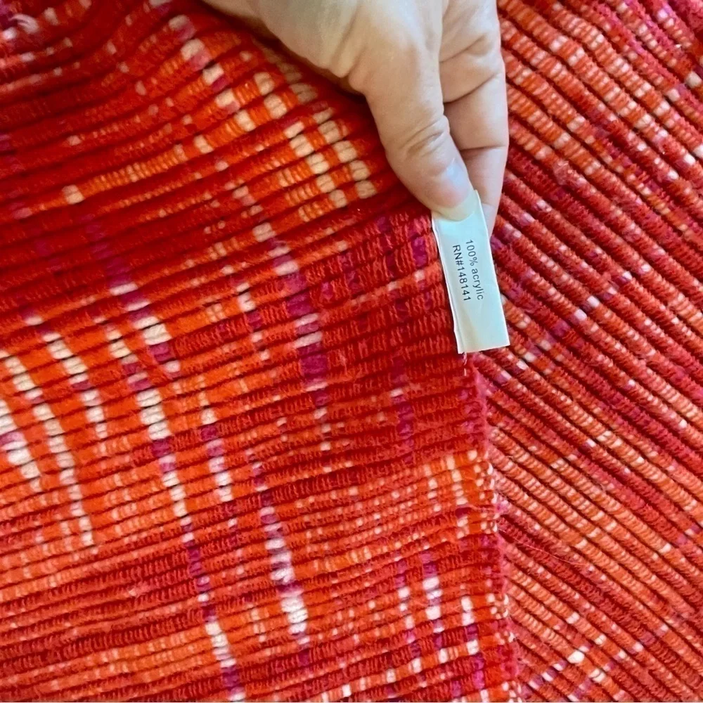 Boho Bright Orange acrylic throw with tassel fringe organic weave 70” x 50”‌‍‍‍‍